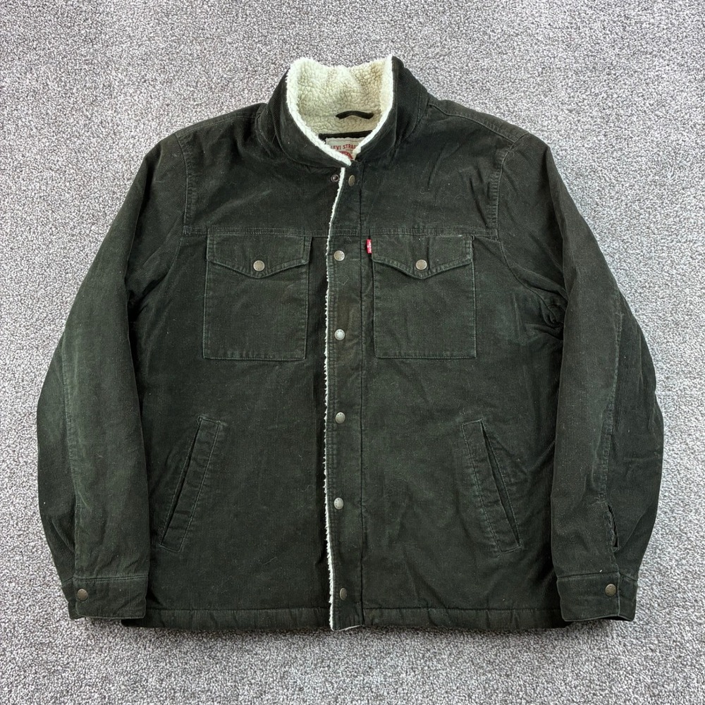 Levi's Corduroy Trucker Jacket Mens L Green Cotton Sherpa Lined Workwear Coat